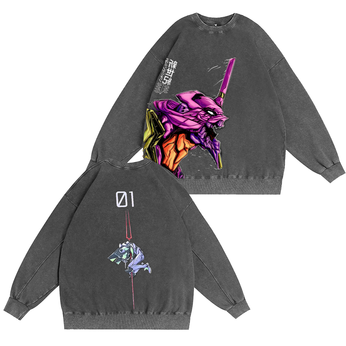 Camiseta/Sudadera/Sudadera con capucha vintage con lavado Neon Genesis Evangelion