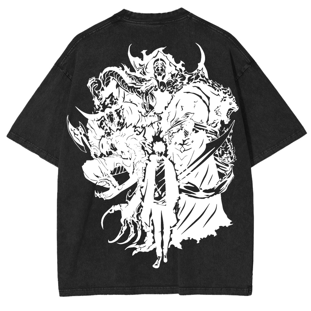 T-shirt en coton délavé animé Solo Leveling de Sung Jin Woo, édition limitée rétro