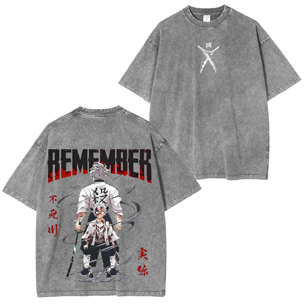 Camisetas lavadas de anime manga de Shinazugawa Sanemi 8.8 de edición limitada