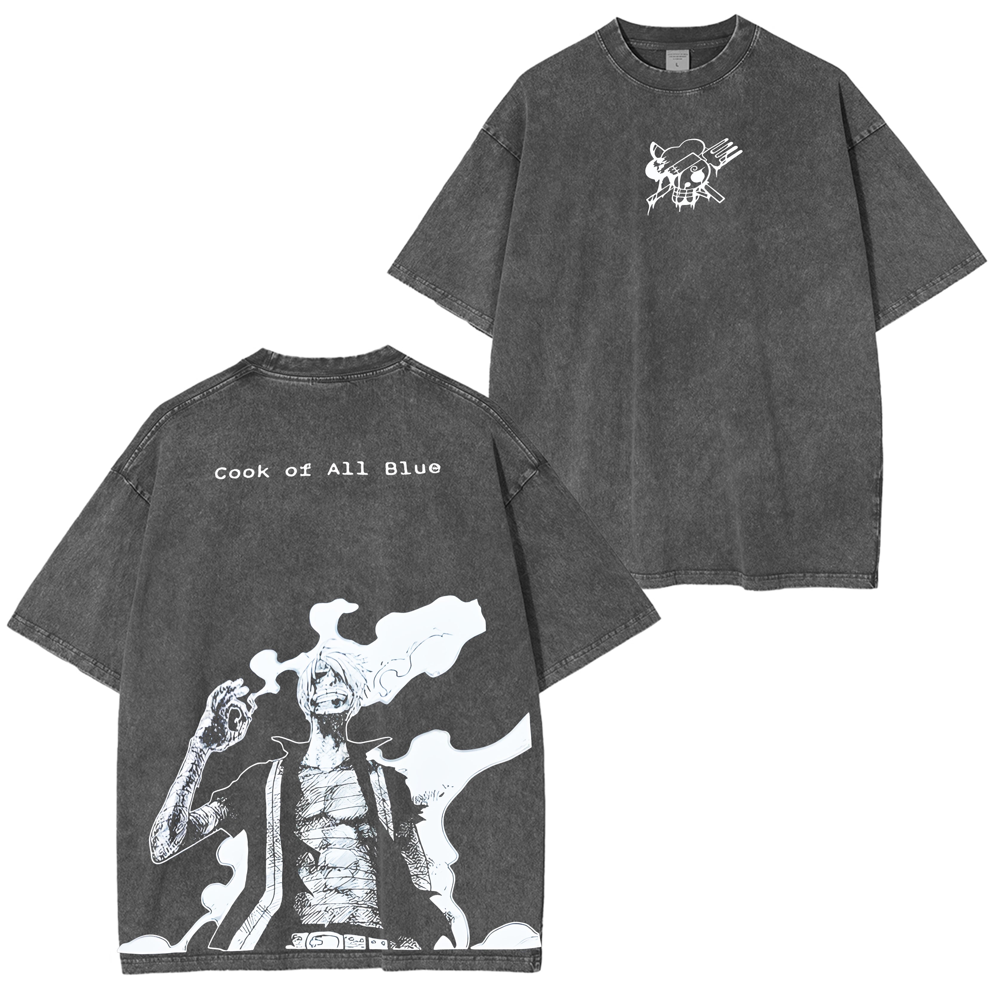 Camiseta lavada con doble estampado de anime "Sanji"