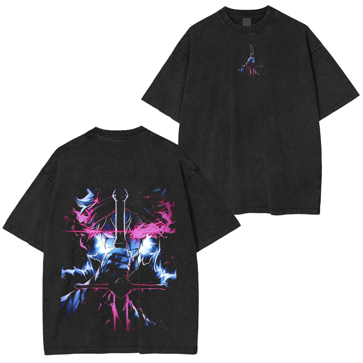 T-shirt unisexe Black Clover Anime double imprimé délavé style vintage