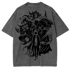 T-shirt en coton délavé animé Solo Leveling de Sung Jin Woo, édition limitée rétro
