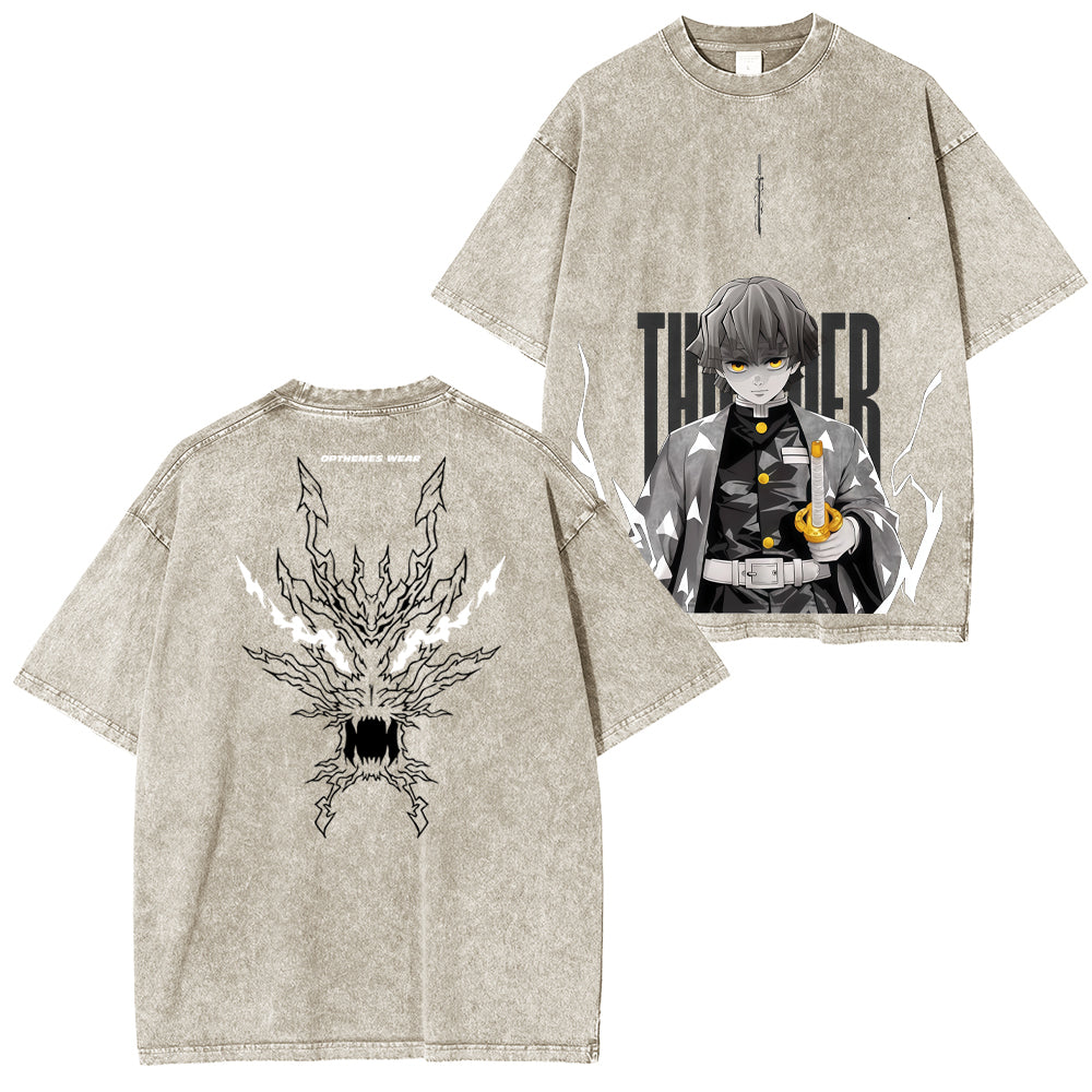 Camiseta lavada unisex Zenitsu Demon Slayer