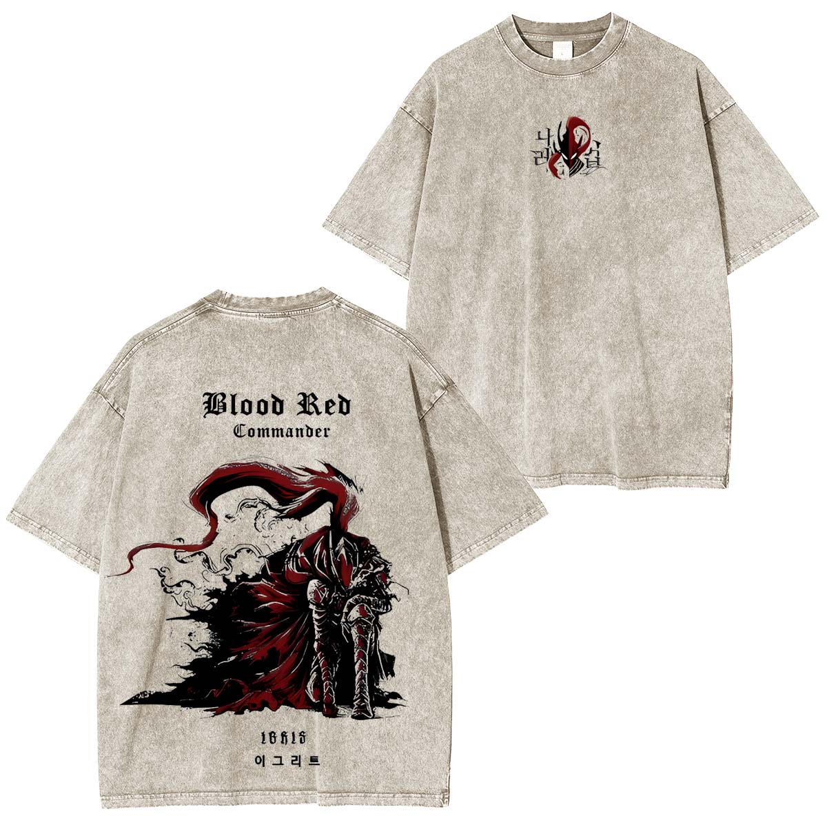 T-shirt double imprimé délavé Tachima Anime