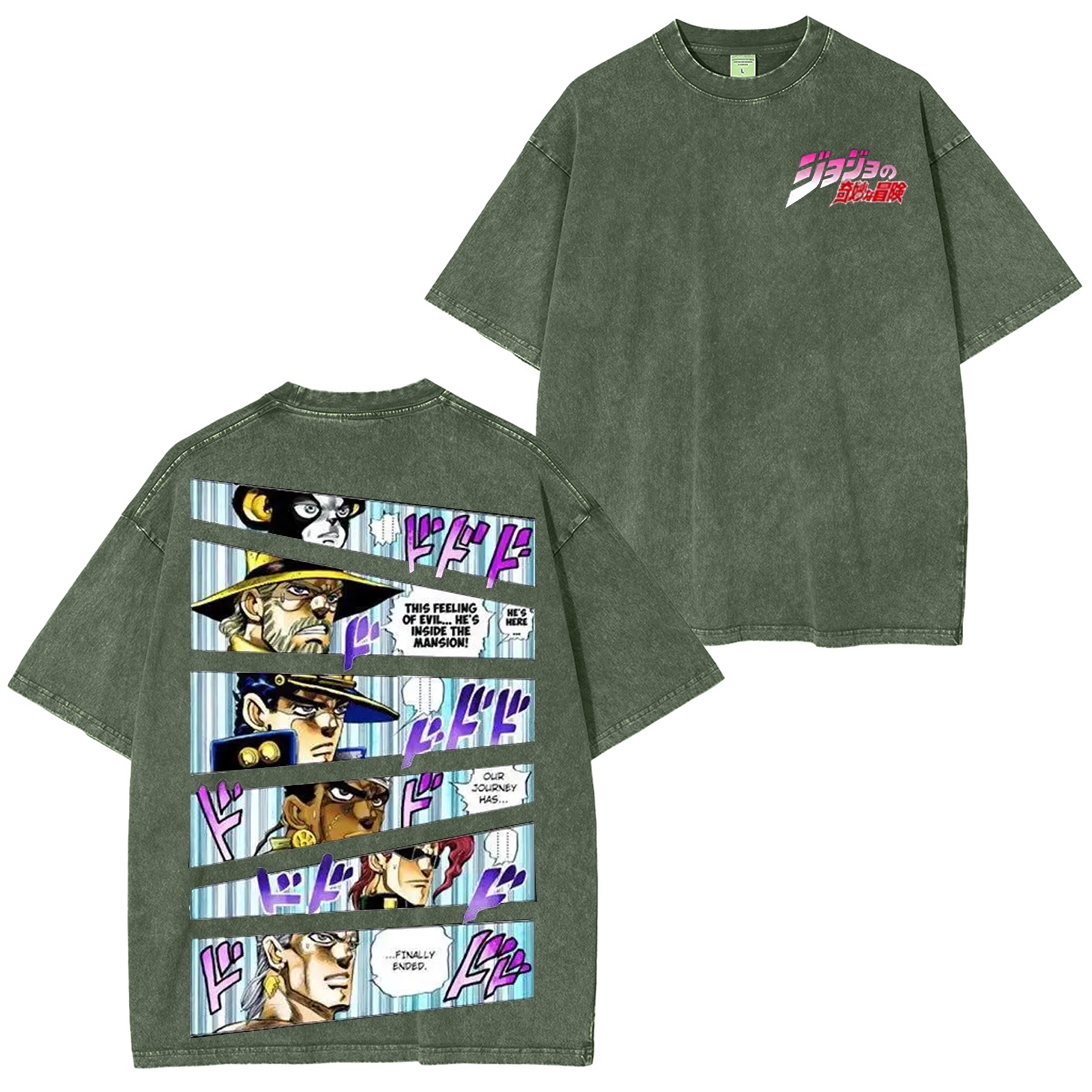Camiseta vintage unisex lavada de anime japonés JoJo's Bizarre Adventure