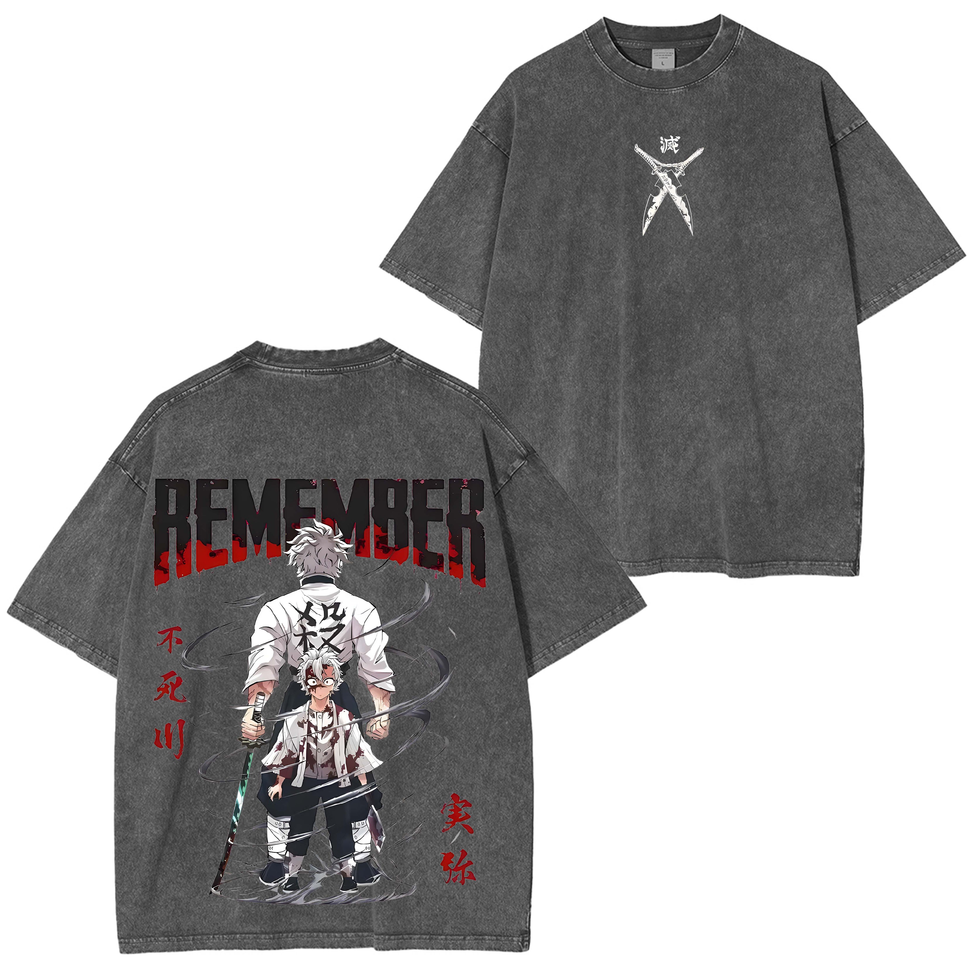 Camisetas lavadas de anime manga de Shinazugawa Sanemi 8.8 de edición limitada