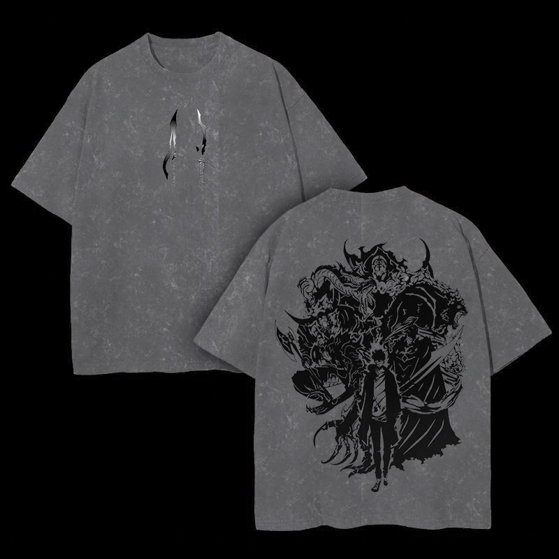 Camiseta unisex lavada estampada con el ejército de sombras de Solo Leveling