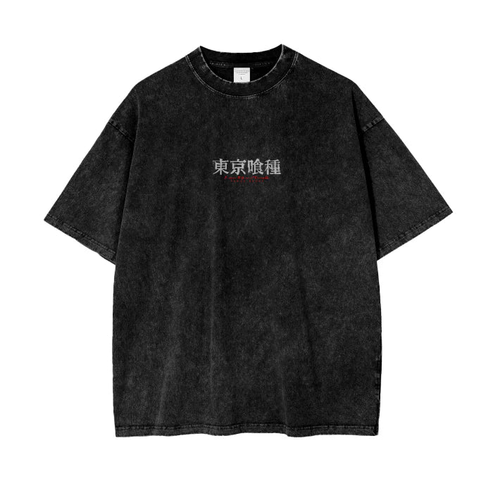 Camiseta extragrande con efecto lavado ácido y diseño de Tokyo Ghoul (Anime)