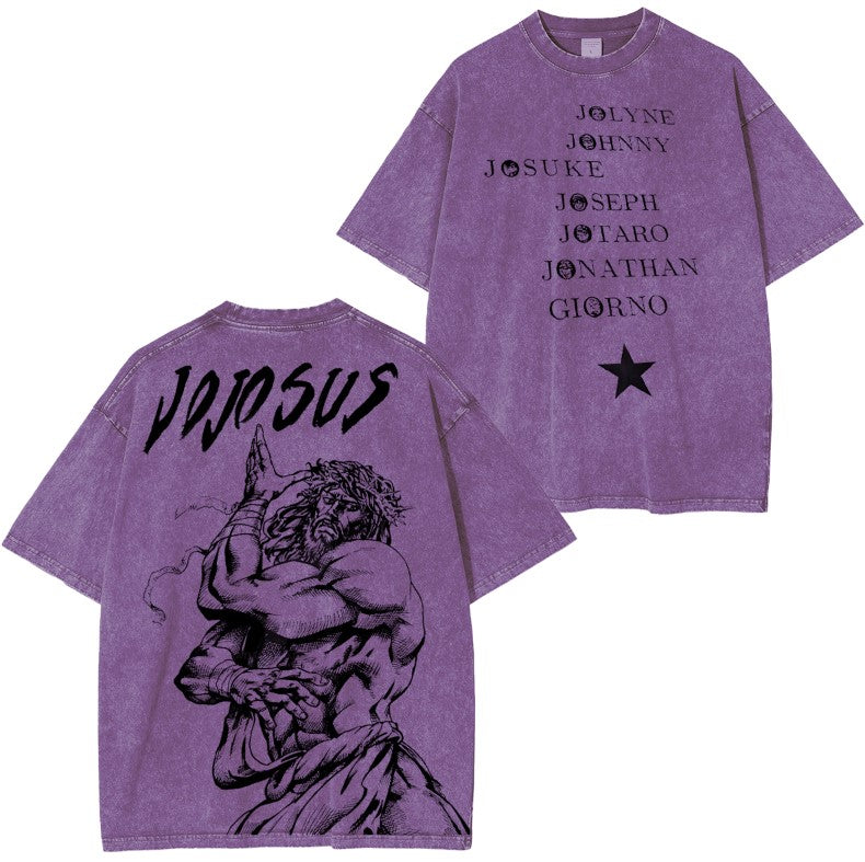JOJO SUS Camiseta vintage de manga corta de Jojo's Bizarre Adventure con doble estampado
