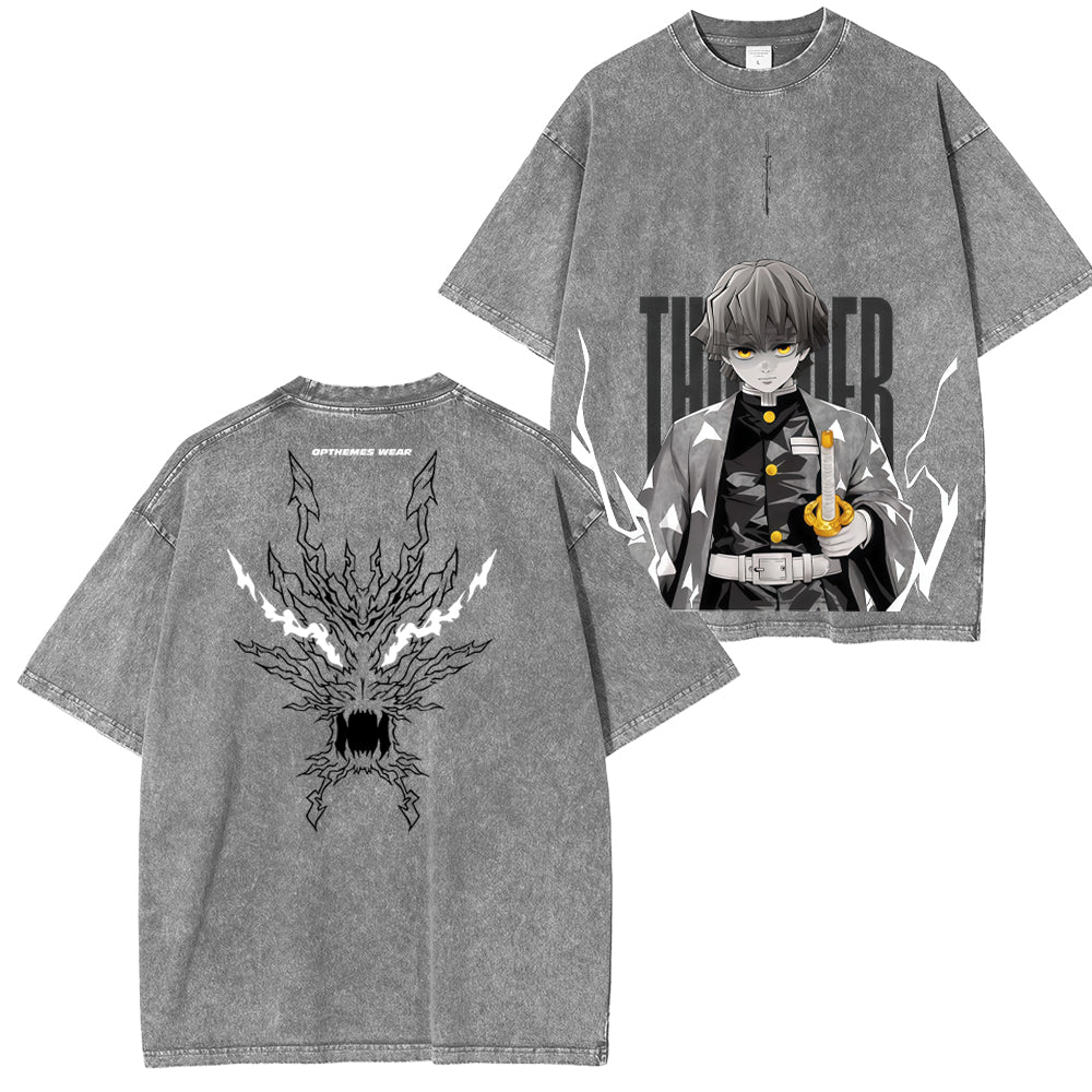 Camiseta lavada unisex Zenitsu Demon Slayer