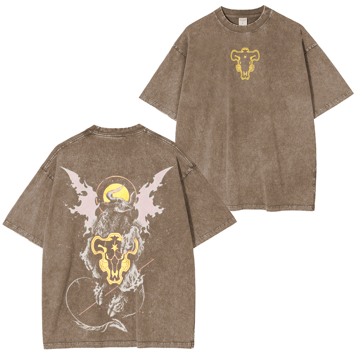 T-shirt délavé vintage double imprimé anime Black Clover