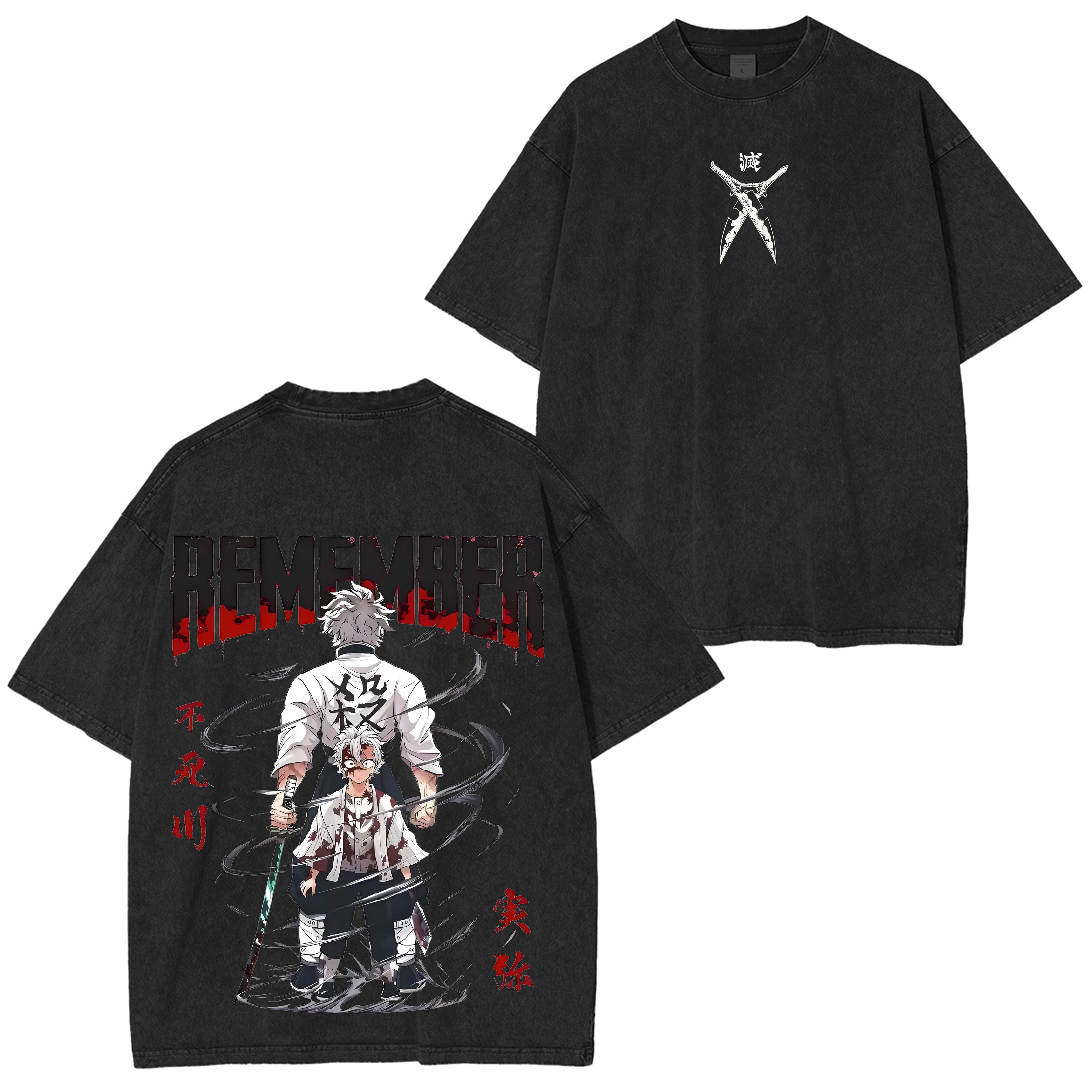 Camisetas lavadas de anime manga de Shinazugawa Sanemi 8.8 de edición limitada