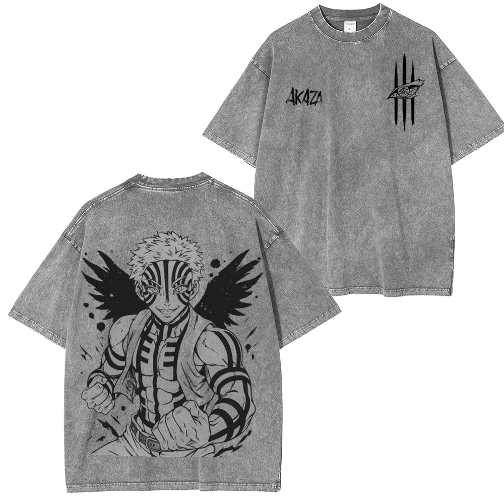 Camiseta lavada unisex Akaza Demon Slayer