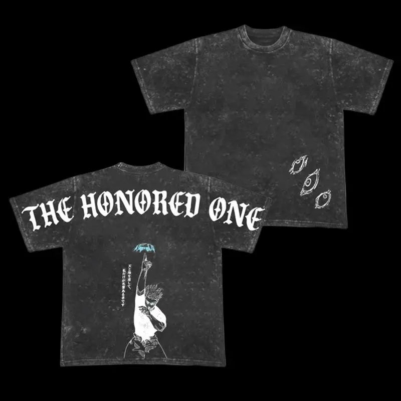 Gojo Satoru THE HONORED ONE Jujutsu Kaisen Anime Double Printed Vintage Washed Tee, Gift For Anime Fan Lover