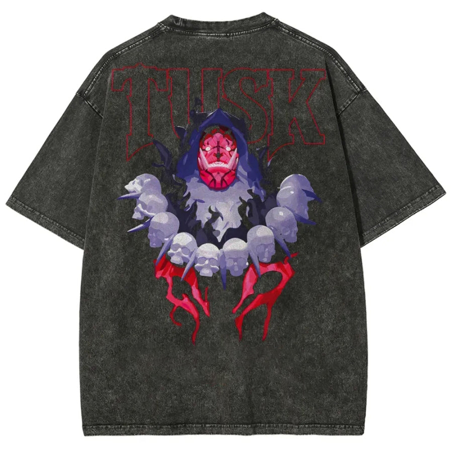 Camiseta Unisex Lavada con Estampado de Colmillo