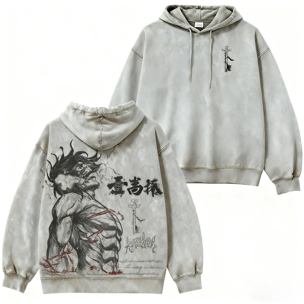 Attack on Titan Eren Yeager Sweat à Capuche Délavé Vintage