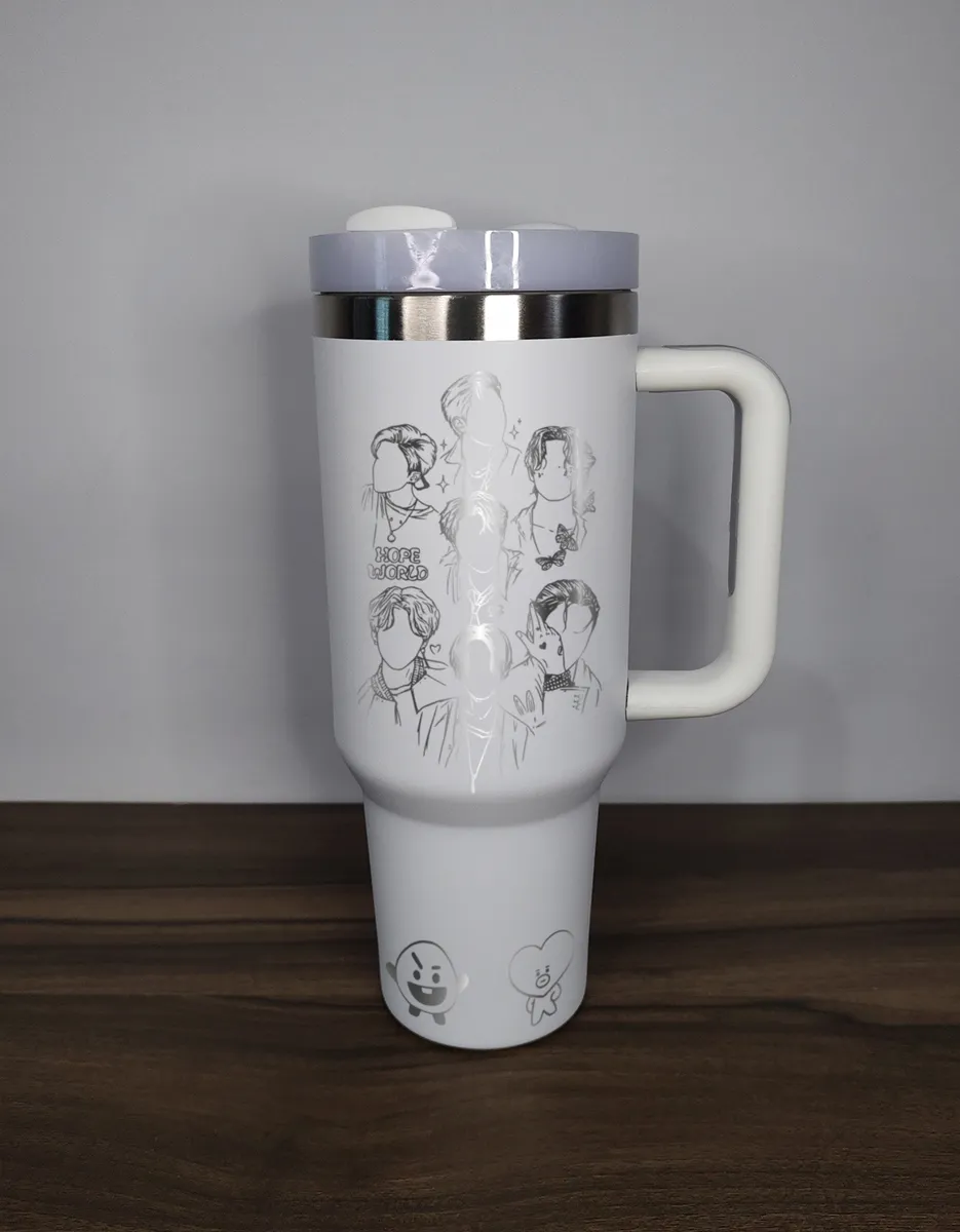 Termo Bts 40oz Acero Inoxidable Con Grabado Láser Army Blanco 2