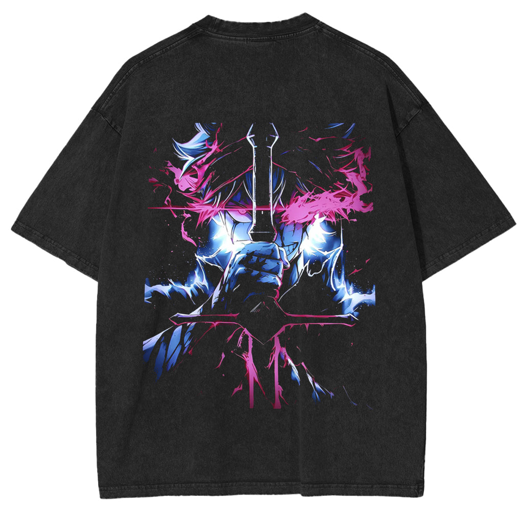 T-shirt unisexe Black Clover Anime double imprimé délavé style vintage