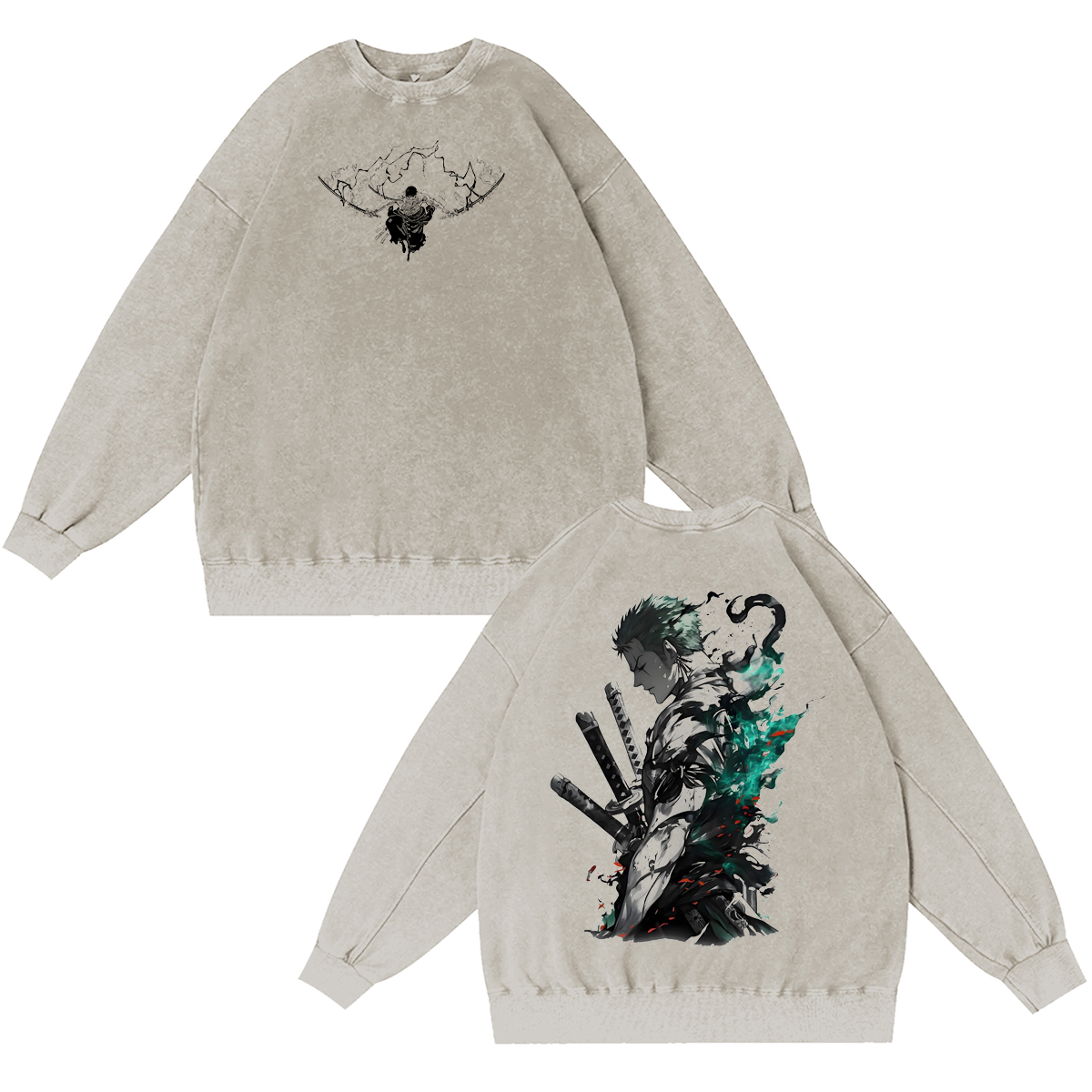 Camiseta/Sudadera/Sudadera con capucha vintage lavada de Roronoa Zoro de One Piece Anime