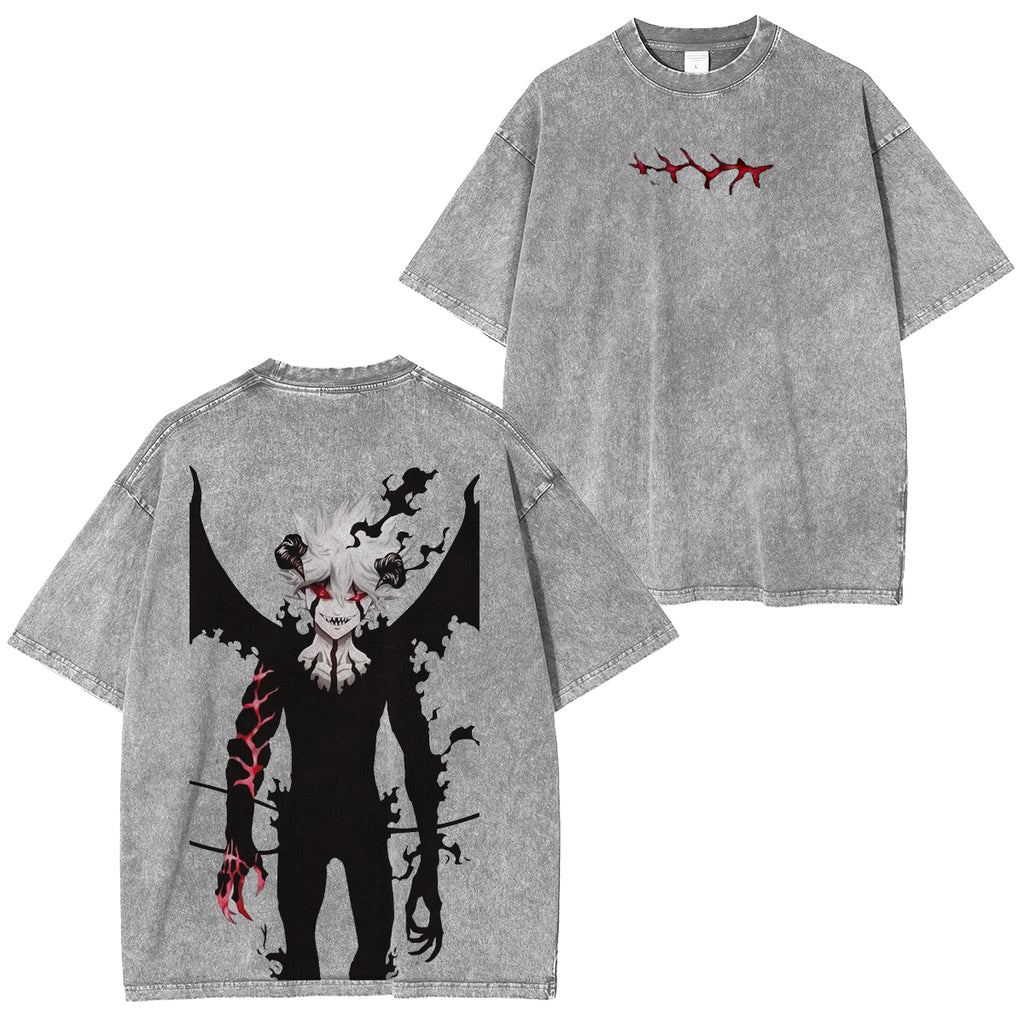 T-shirt Unisexe Imprimé Double Style Vintage Délavé Anime Black Clover ASTA