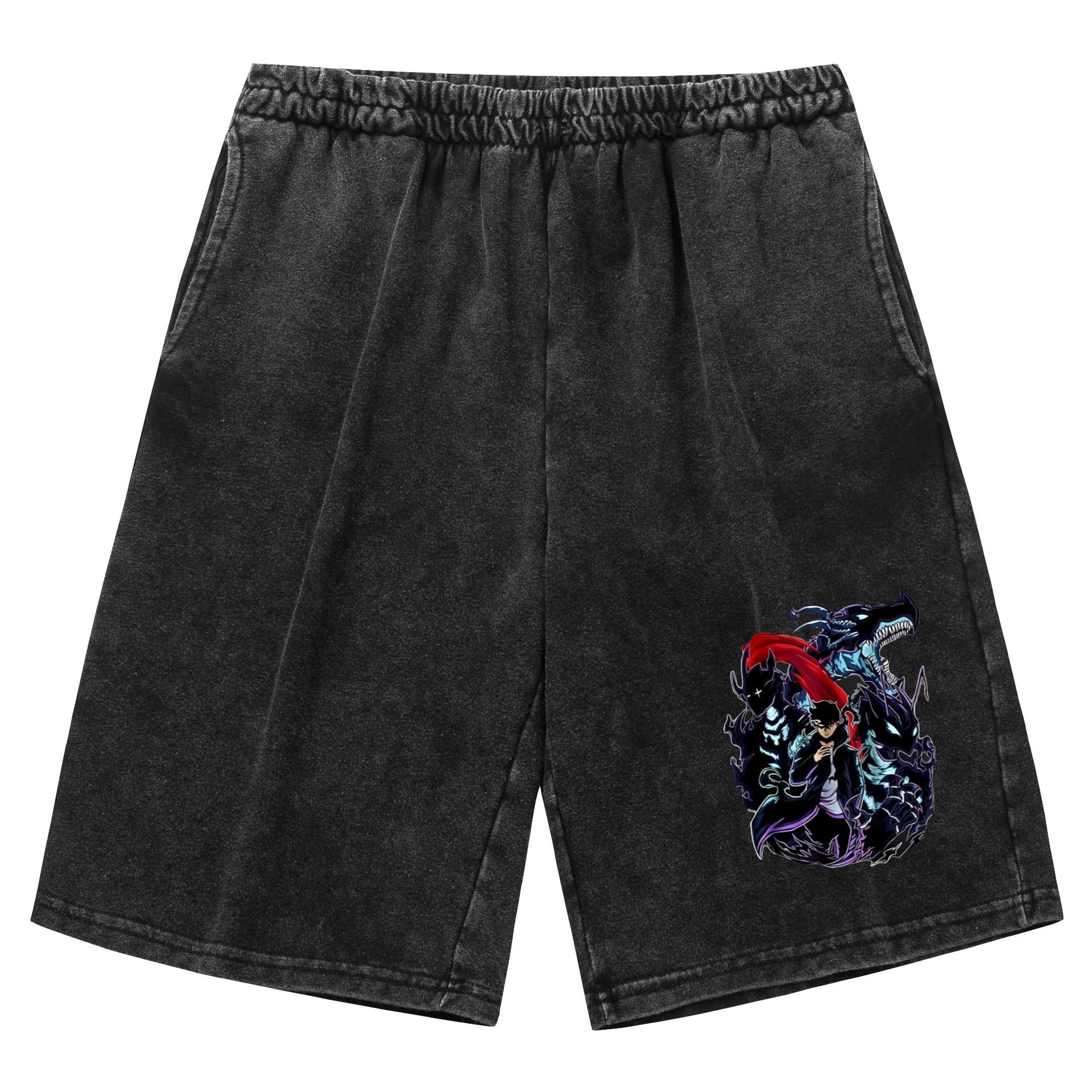 Pantalones cortos Solo Leveling con efecto desgastado