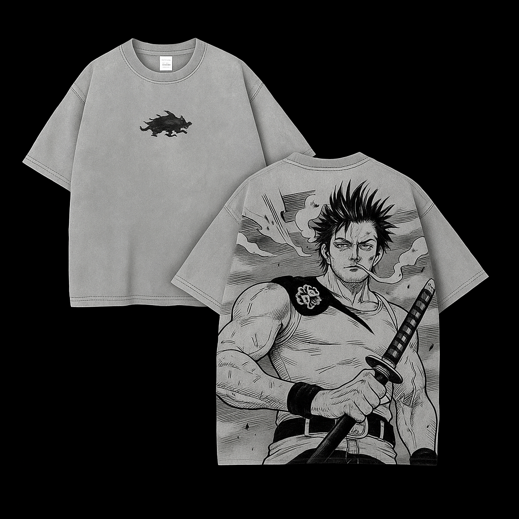 T-shirt unisexe Yami Sukehiro Black Clover Anime imprimé double délavé vintage