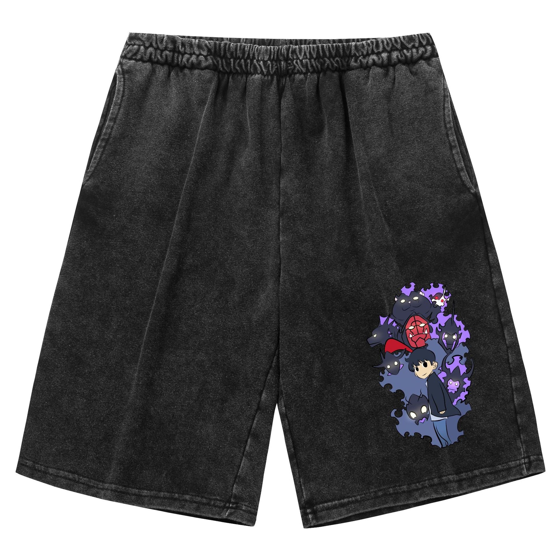 Pantalones cortos Solo Leveling con efecto desgastado