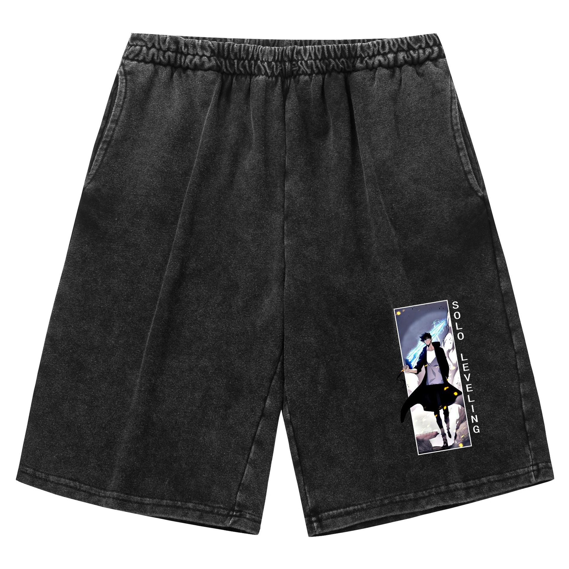 Pantalones cortos Solo Leveling con efecto desgastado