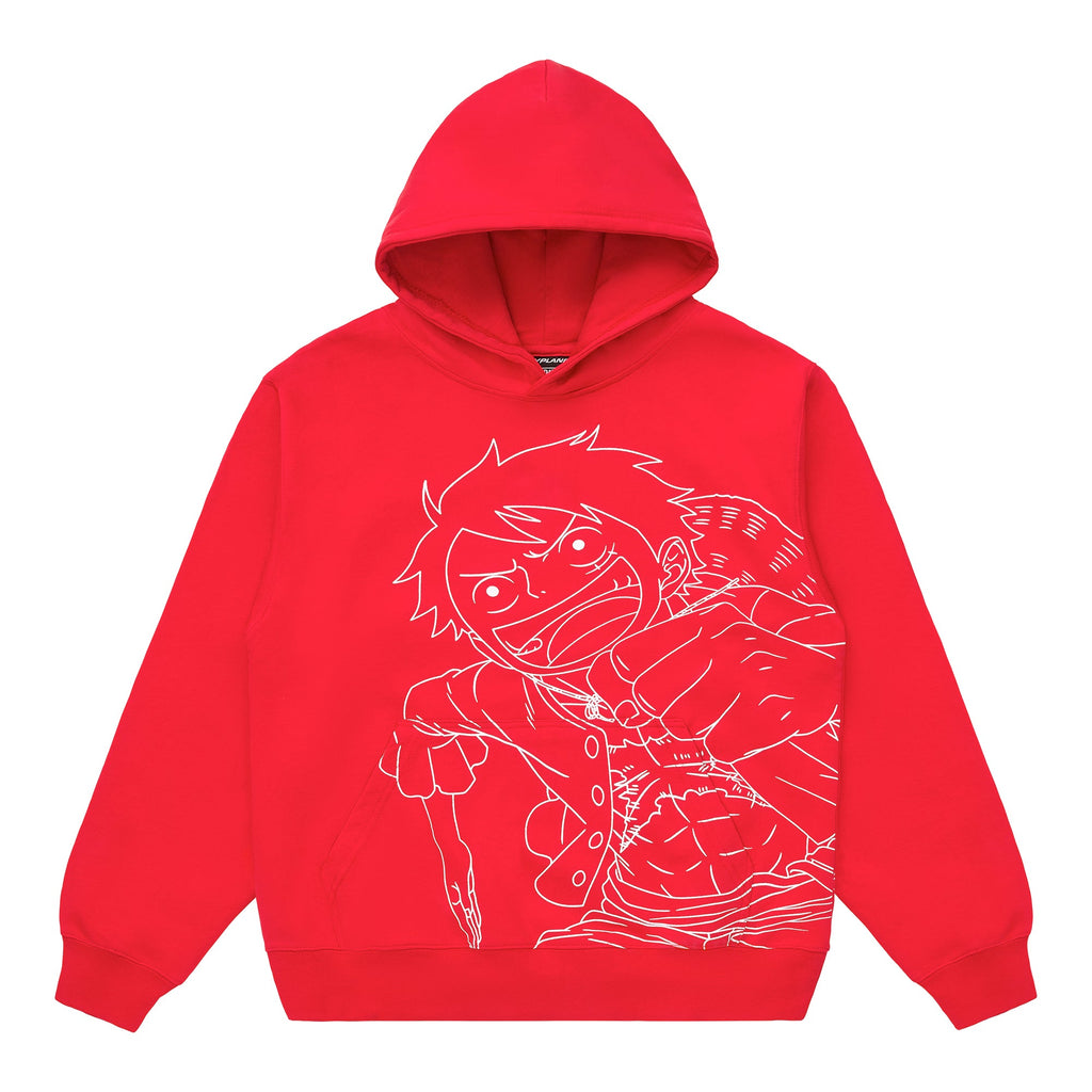 SUDADERA CON CAPUCHA DE UNA SOLA LÍNEA DE ONE PIECE LUFFY (ROJO)