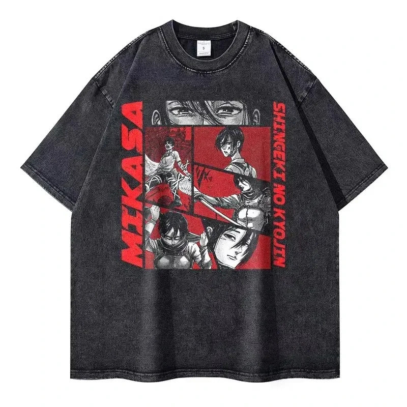 European Size Cotton Attack On Titan Retro Washed Oversized Y2K T