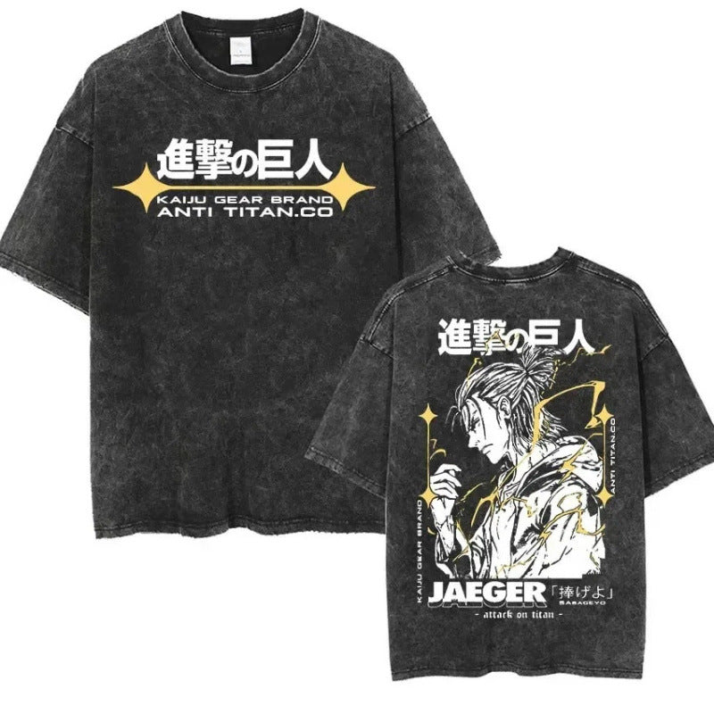 European Size Cotton Attack On Titan Retro Washed Oversized Y2K T