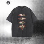 230G Couple Vintage Washed Printed T Shirt Eye Patte