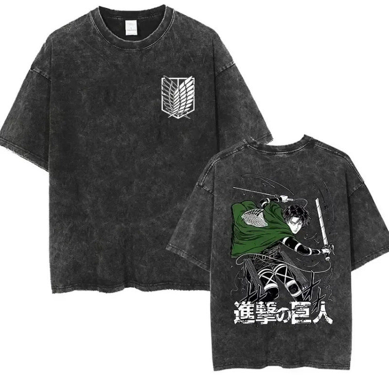 European Size Cotton Attack On Titan Retro Washed Oversized Y2K T
