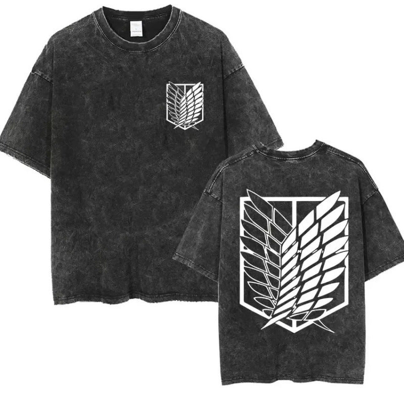 European Size Cotton Attack On Titan Retro Washed Oversized Y2K T