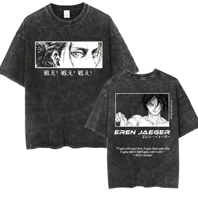 European Size Cotton Attack On Titan Retro Washed Oversized Y2K T