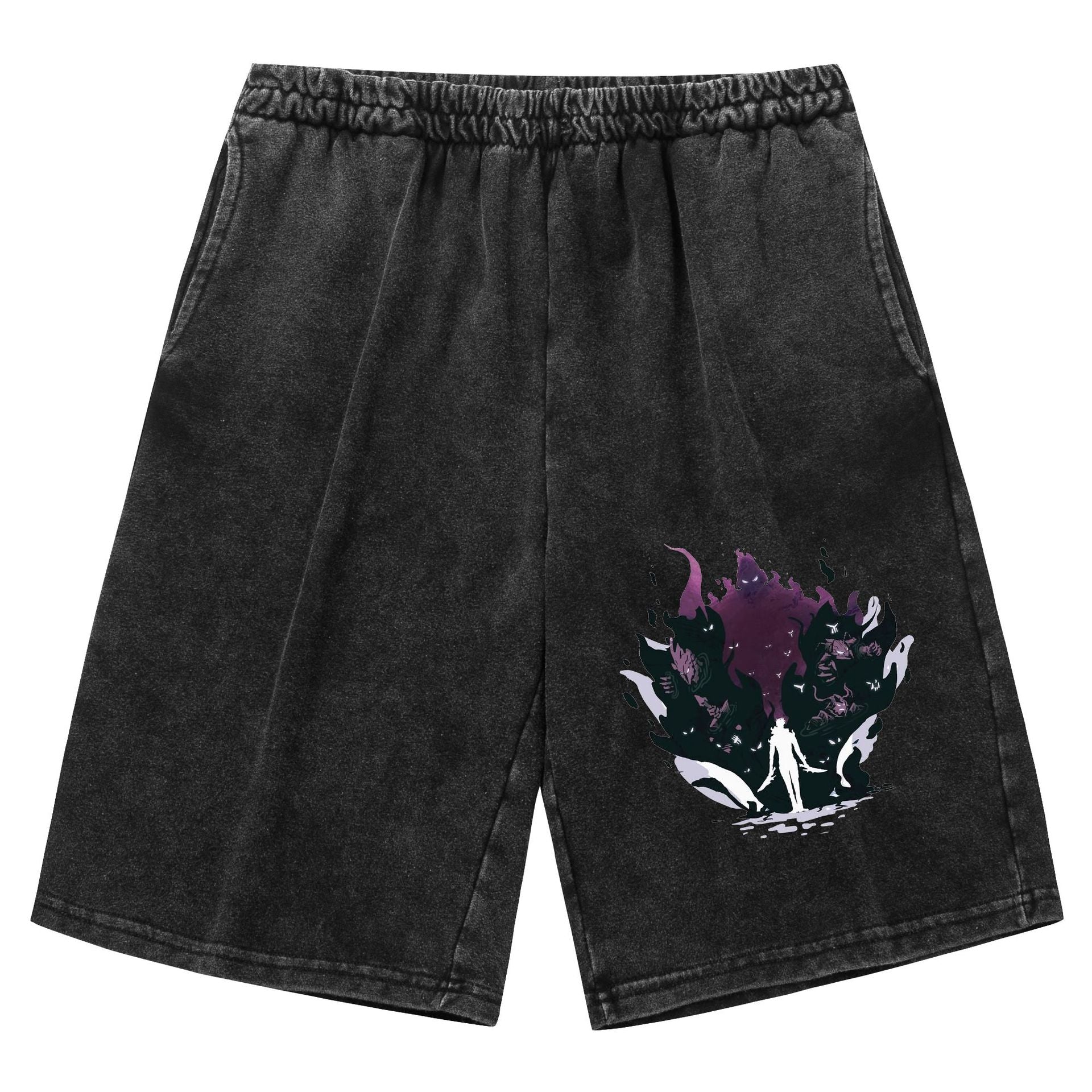 Pantalones cortos Solo Leveling con efecto desgastado