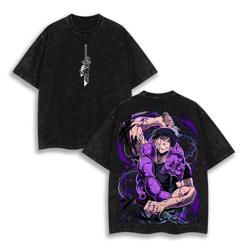 European Size Cotton Jujutsu Kaisen Acid Washed T-Shirt Vintage O