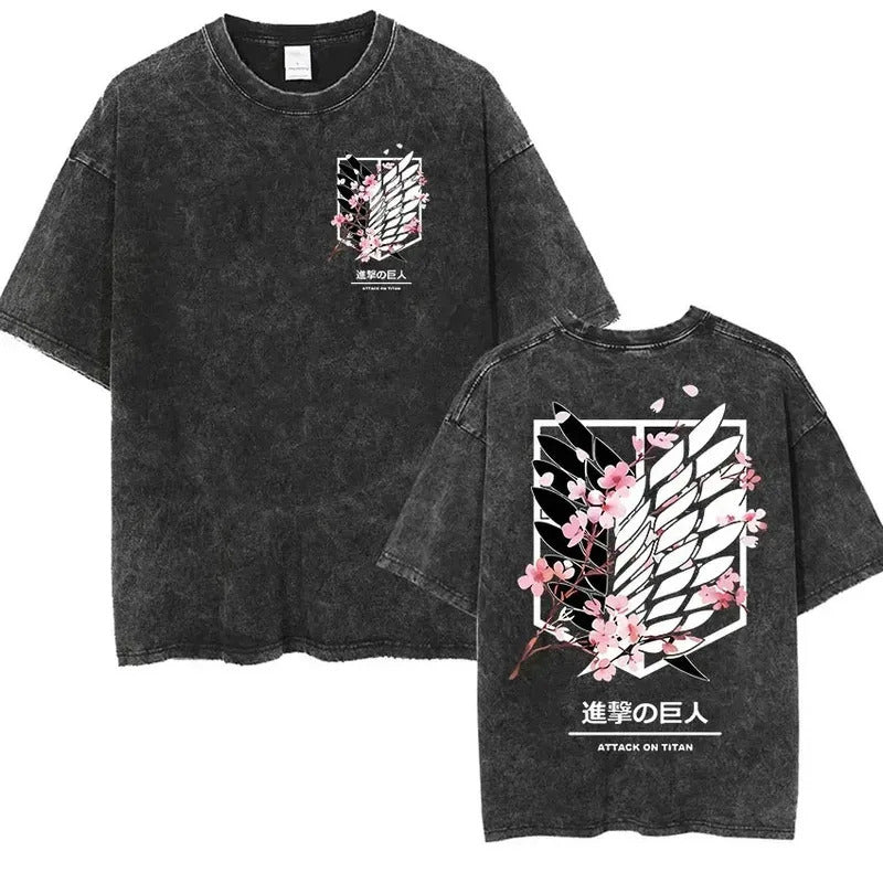 European Size Cotton Attack On Titan Retro Washed Oversized Y2K T