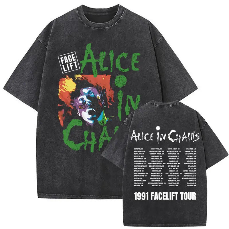 Ouma Pure Cotton Washed Vintage Rock Band Alice In Chains Fac