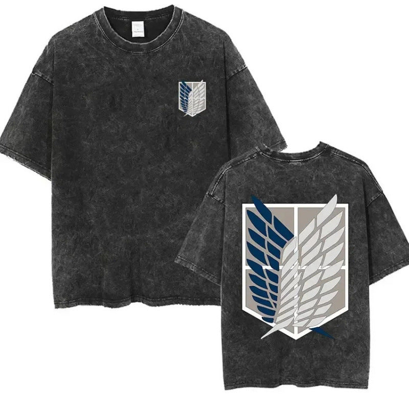 European Size Cotton Attack On Titan Retro Washed Oversized Y2K T