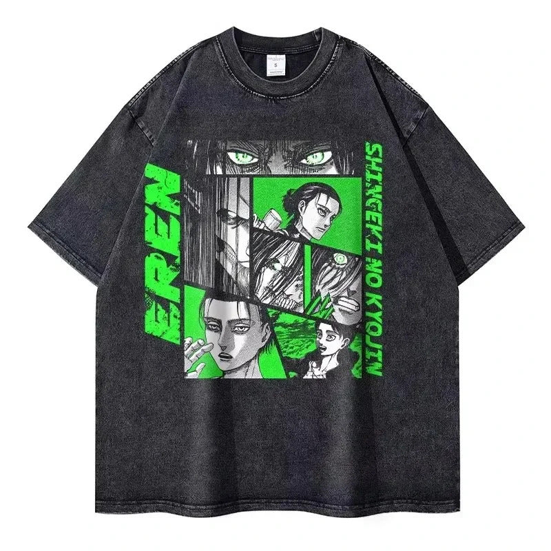 European Size Cotton Attack On Titan Retro Washed Oversized Y2K T