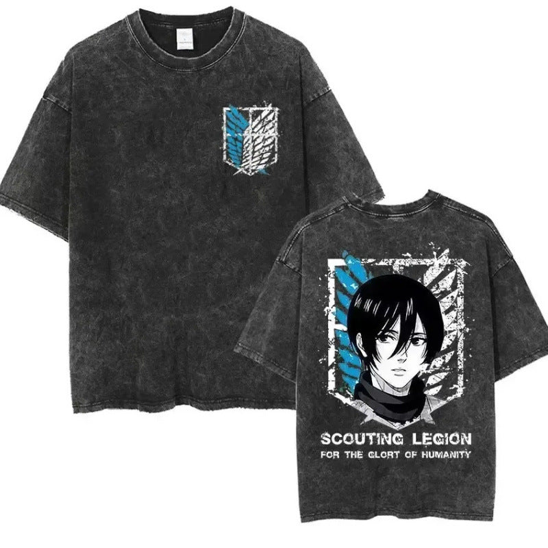 European Size Cotton Attack On Titan Retro Washed Oversized Y2K T