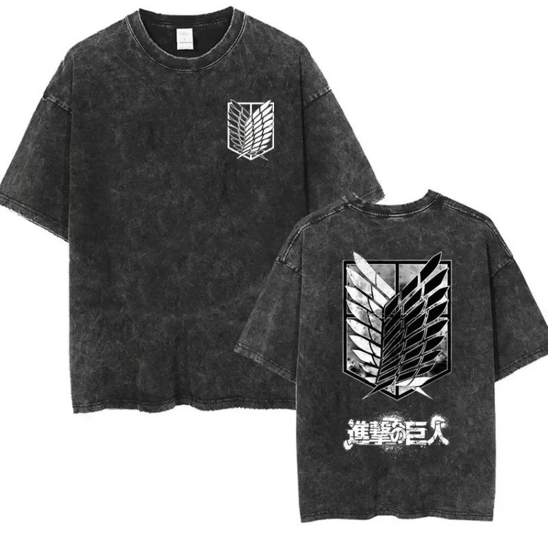 European Size Cotton Attack On Titan Retro Washed Oversized Y2K T