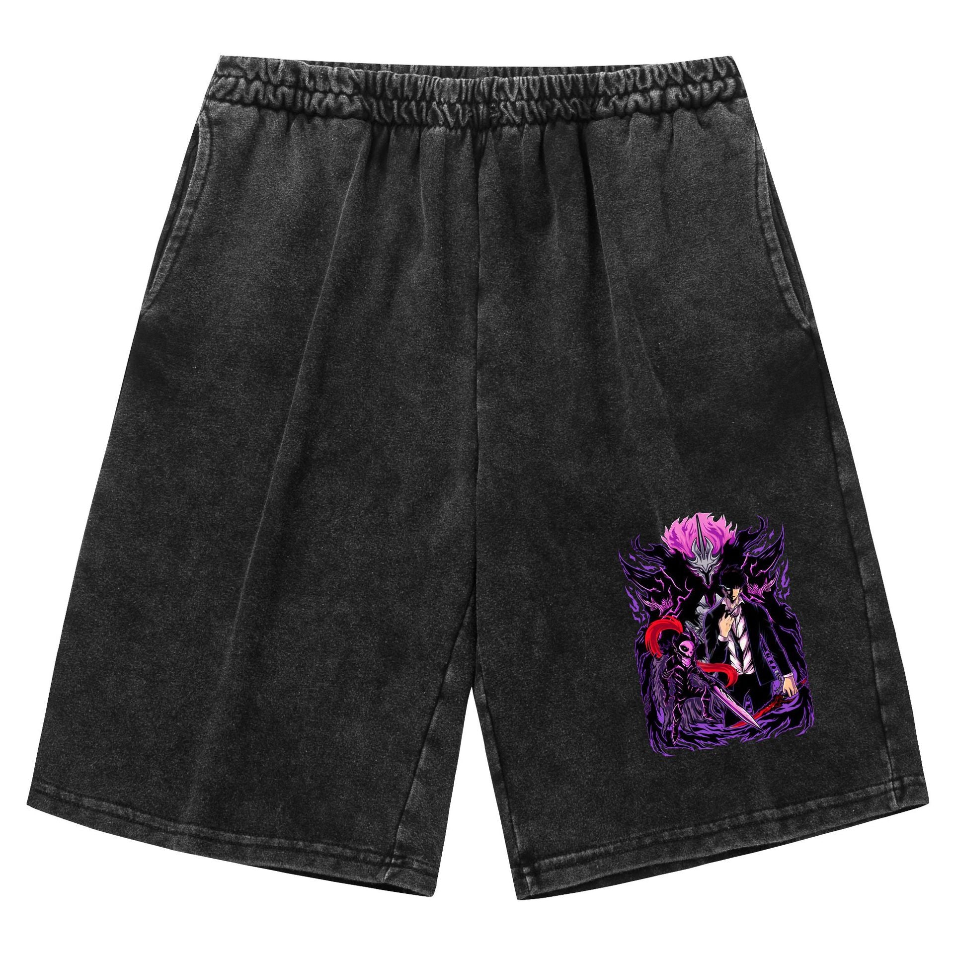 Pantalones cortos Solo Leveling con efecto desgastado