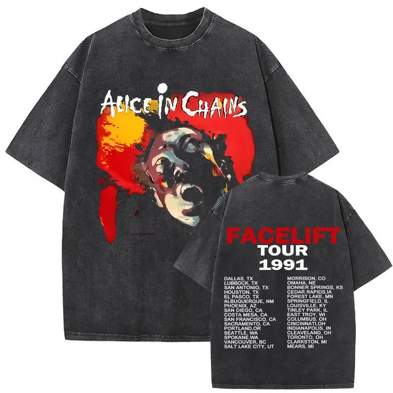Ouma Pure Cotton Washed Vintage Rock Band Alice In Chains Fac