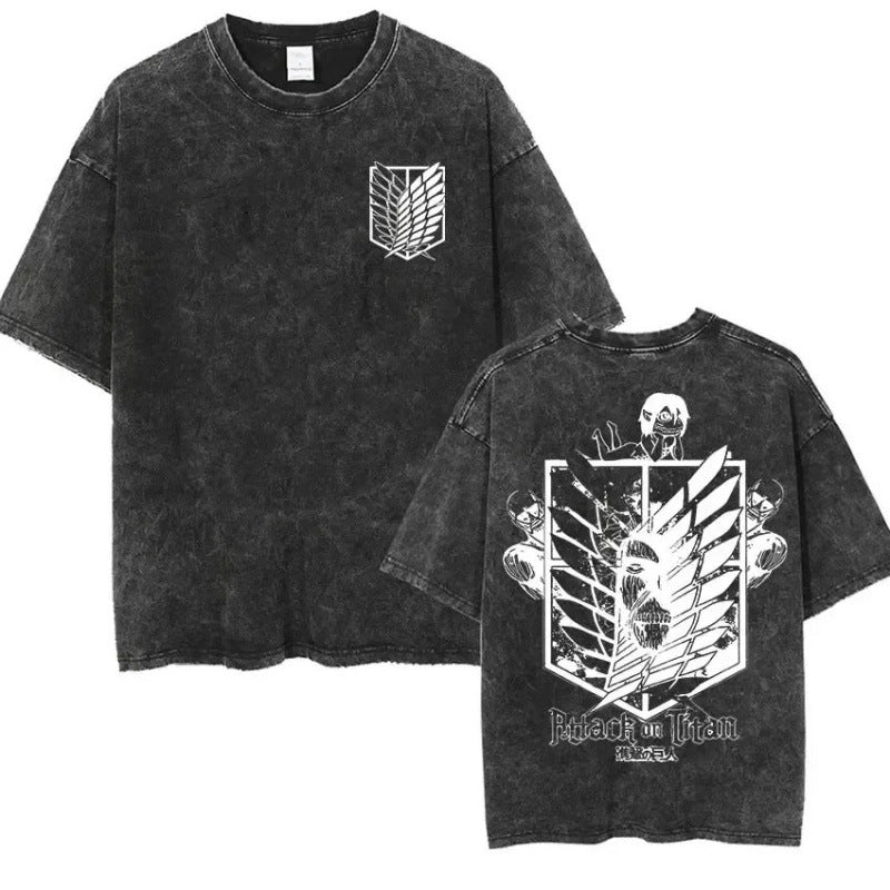 European Size Cotton Attack On Titan Retro Washed Oversized Y2K T