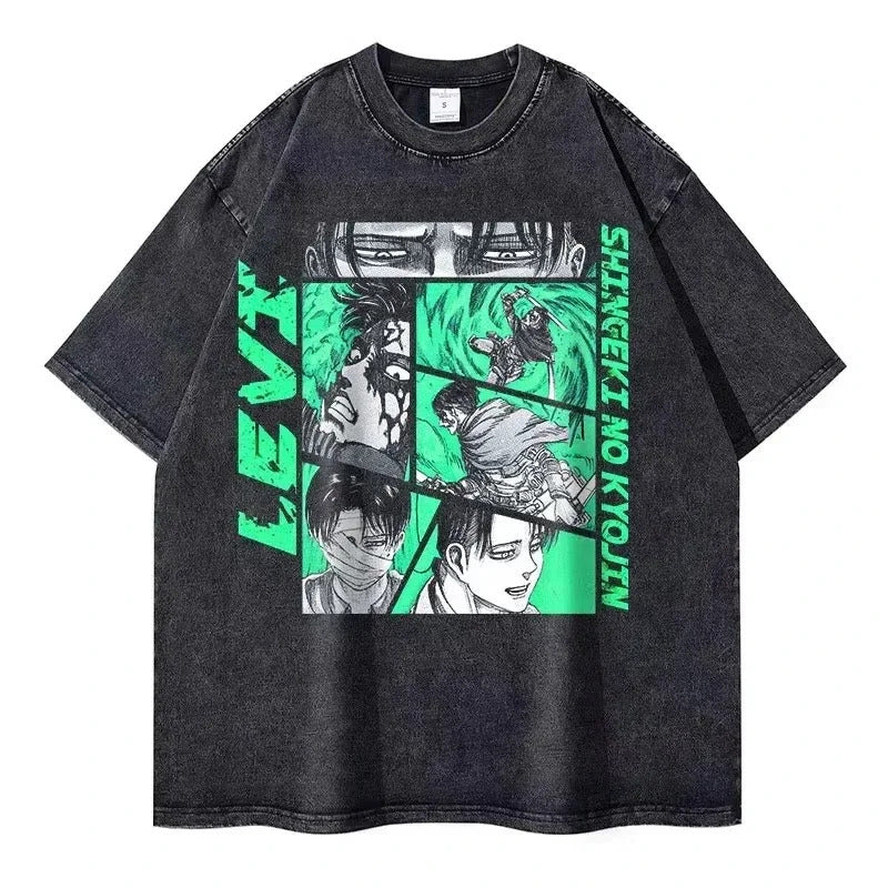 European Size Cotton Attack On Titan Retro Washed Oversized Y2K T