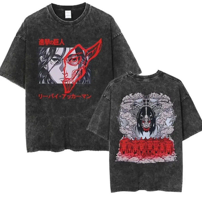 European Size Cotton Attack On Titan Retro Washed Oversized Y2K T