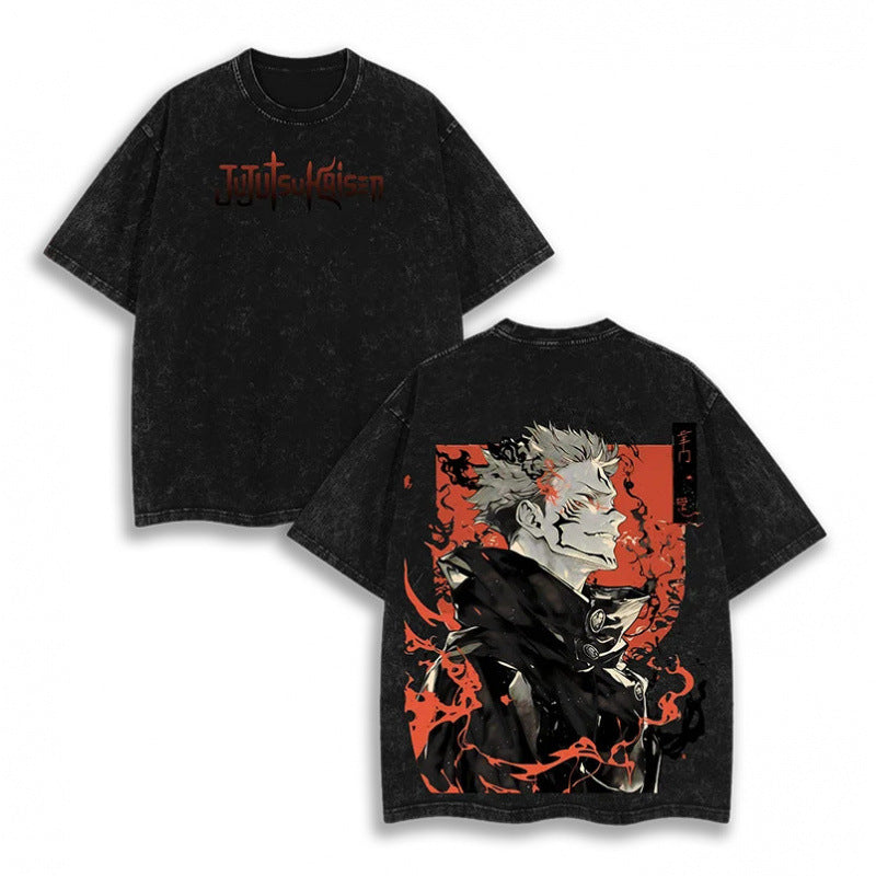 European Size Cotton Jujutsu Kaisen Acid Washed T-Shirt Vintage O