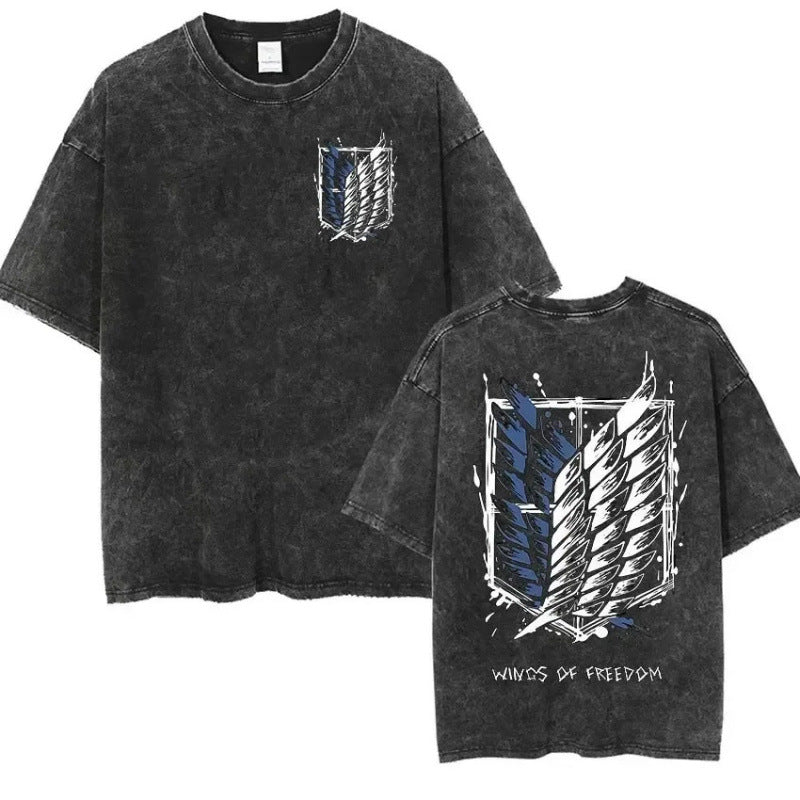 European Size Cotton Attack On Titan Retro Washed Oversized Y2K T